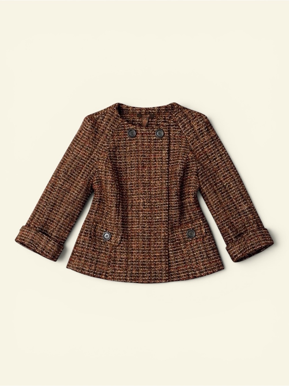 Vintage Y2K Victor Alfaro Brown Tweed Jacket Double Breasted Professional Sz 10